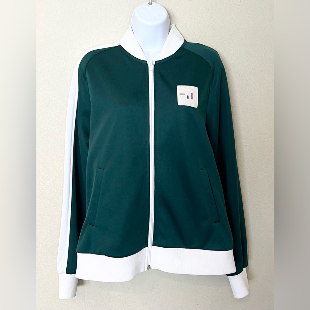 Tibi Forest Green and White Zip Bomber Jacket
